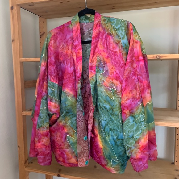 Silk and wool reversible jacket. Channel your favorite art teacher vibes. - Picture 1 of 4